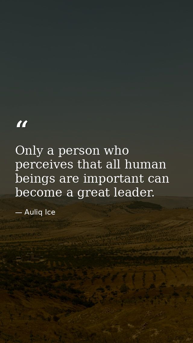 Only a person who perceives that all human beings are important can become a great leader. — Auliq Ice