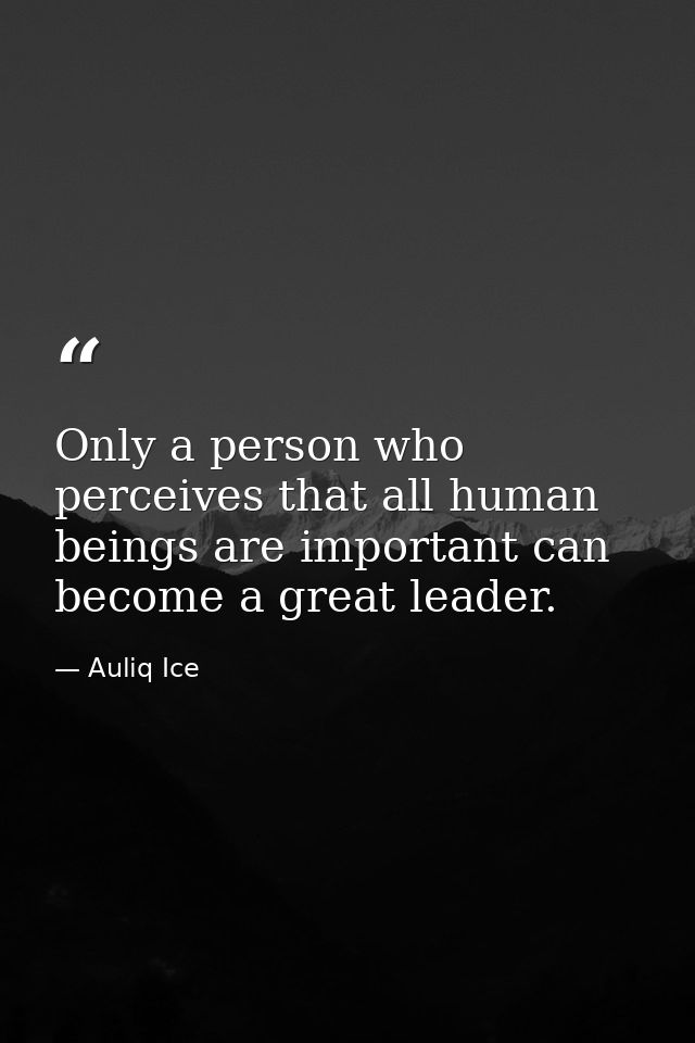 Only a person who perceives that all human beings are important can become a great leader. — Auliq Ice