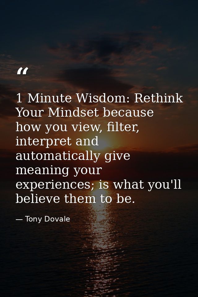 1 Minute Wisdom: Rethink Your Mindset because how you view, filter, interpret and automatically give meaning your experi — Tony Dovale