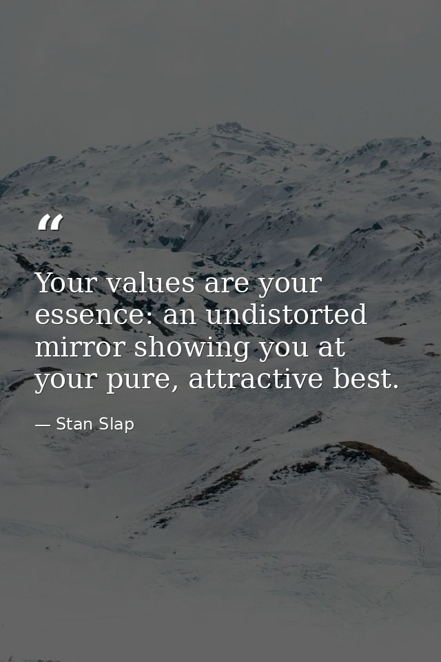 Your values are your essence: an undistorted mirror showing you at your pure, attractive best. — Stan Slap