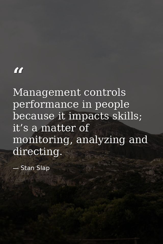 Management controls performance in people because it impacts skills; it’s a matter of monitoring, analyzing and directin — Stan Slap