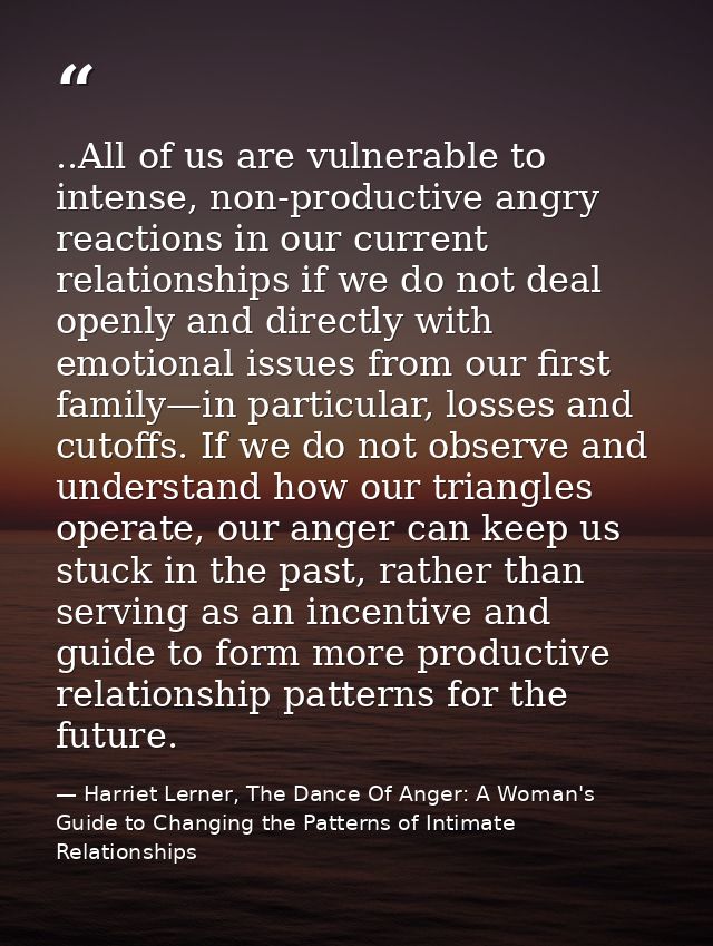..All of us are vulnerable to intense, non-productive angry reactions in our current relationships if we do not deal ope — Harriet Lerner, The Dance Of Anger: A Woman's Guide to Changing the Patterns of Intimate Relationships