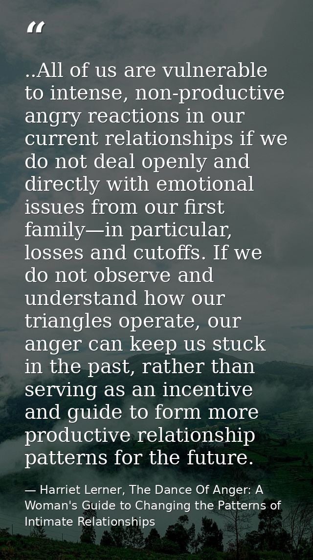 ..All of us are vulnerable to intense, non-productive angry reactions in our current relationships if we do not deal ope — Harriet Lerner, The Dance Of Anger: A Woman's Guide to Changing the Patterns of Intimate Relationships