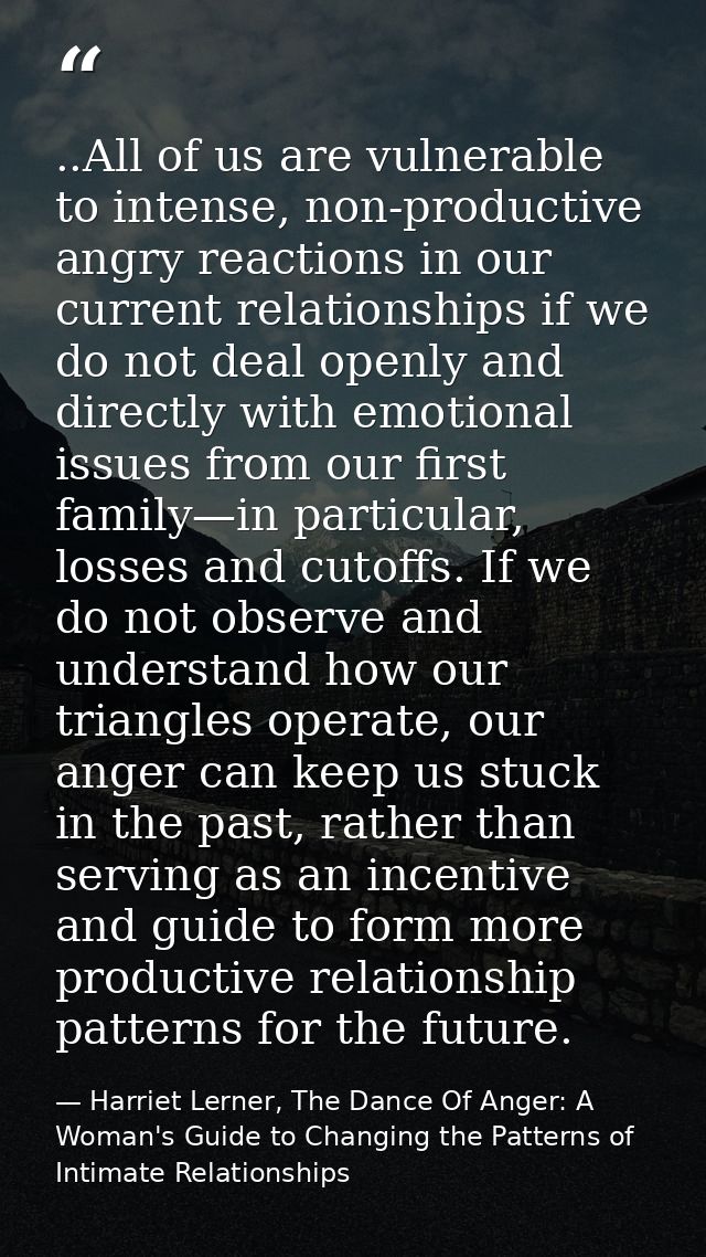 ..All of us are vulnerable to intense, non-productive angry reactions in our current relationships if we do not deal ope — Harriet Lerner, The Dance Of Anger: A Woman's Guide to Changing the Patterns of Intimate Relationships