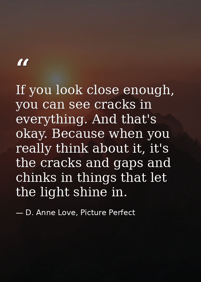 If you look close enough, you can see cracks in everything. And that's okay. Because when you really think about it, it' — D. Anne Love, Picture Perfect
