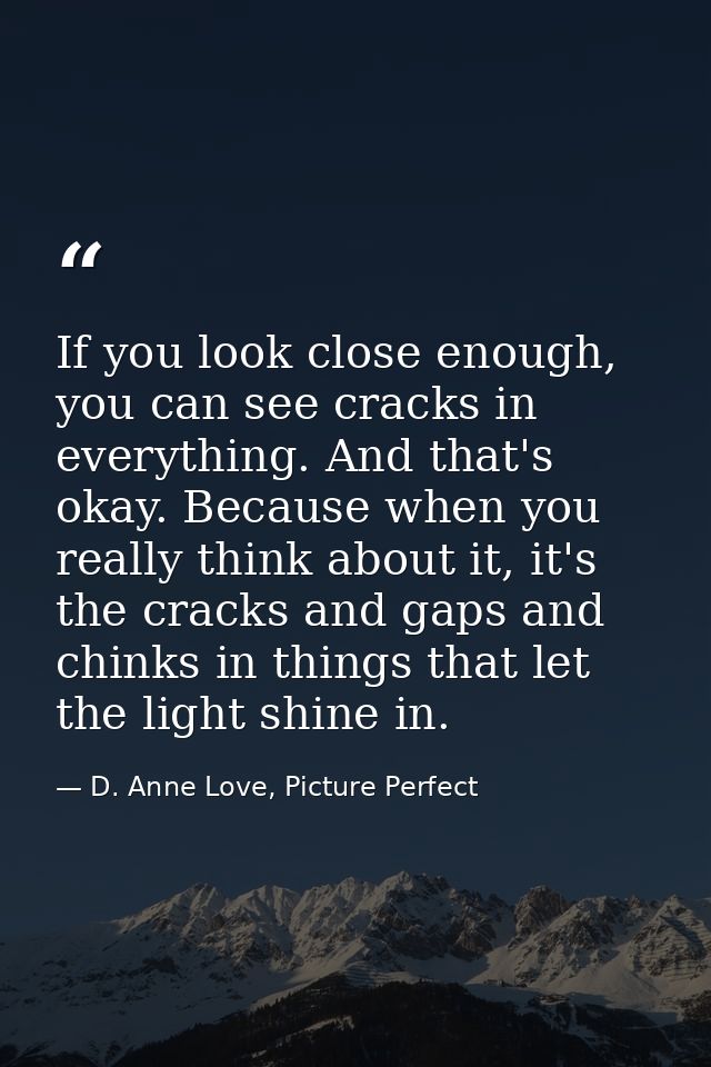If you look close enough, you can see cracks in everything. And that's okay. Because when you really think about it, it' — D. Anne Love, Picture Perfect