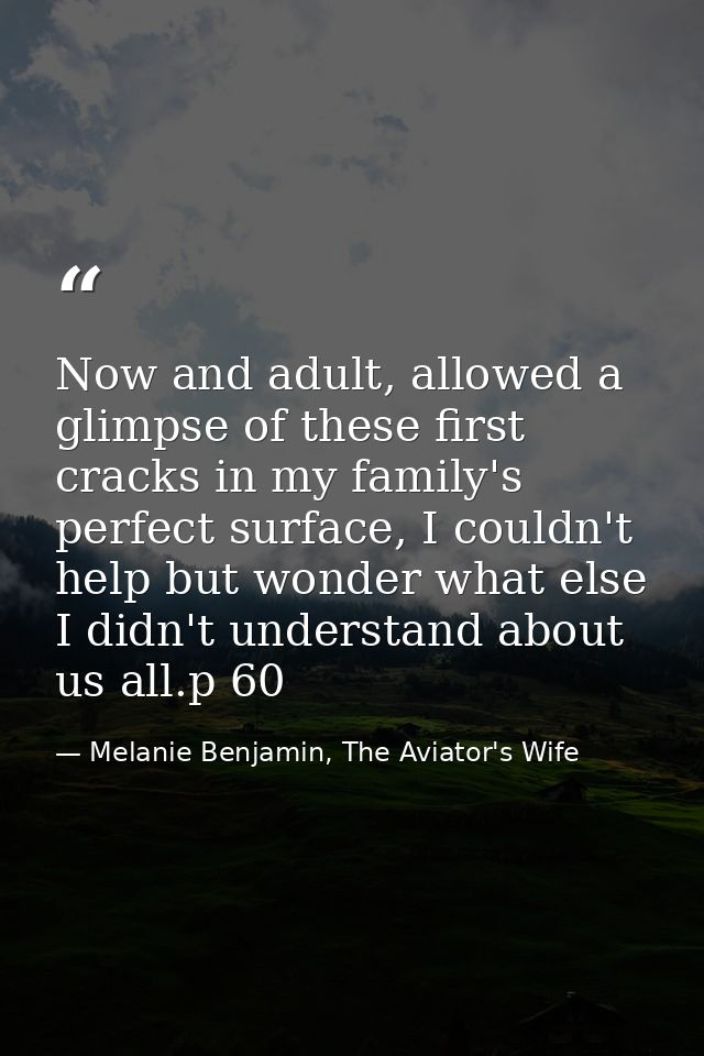 Now and adult, allowed a glimpse of these first cracks in my family's perfect surface, I couldn't help but wonder what e — Melanie Benjamin, The Aviator's Wife