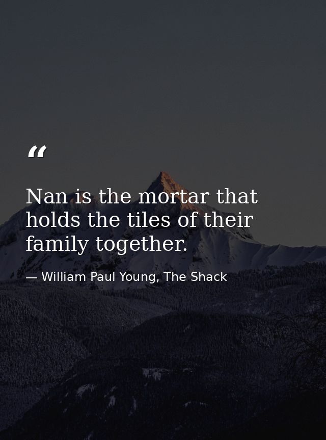 Nan is the mortar that holds the tiles of their family together. — William Paul Young, The Shack