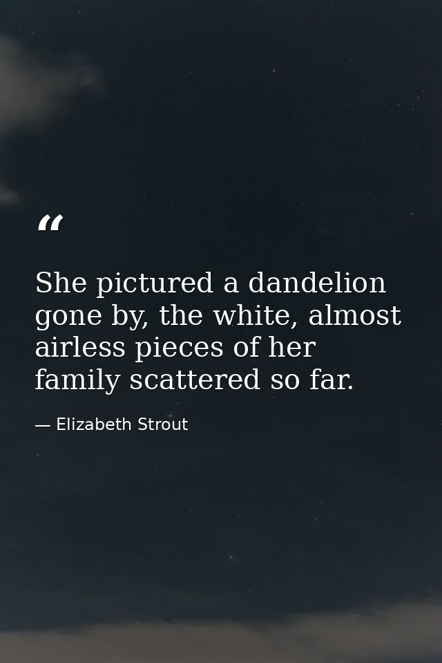 She pictured a dandelion gone by, the white, almost airless pieces of her family scattered so far. — Elizabeth Strout