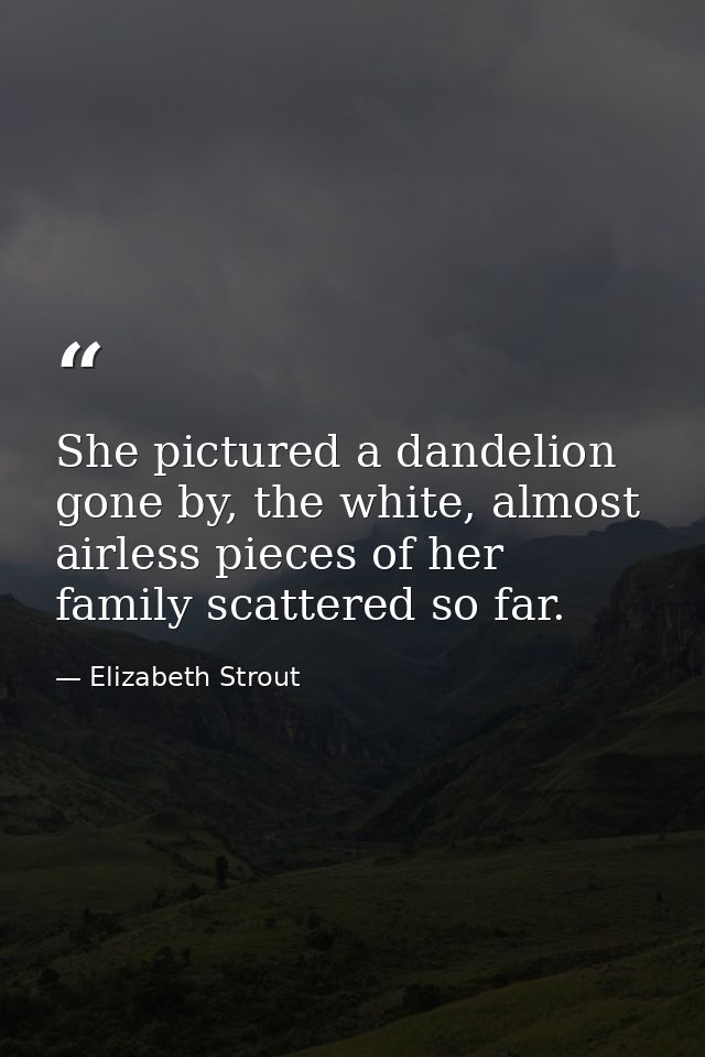 She pictured a dandelion gone by, the white, almost airless pieces of her family scattered so far. — Elizabeth Strout