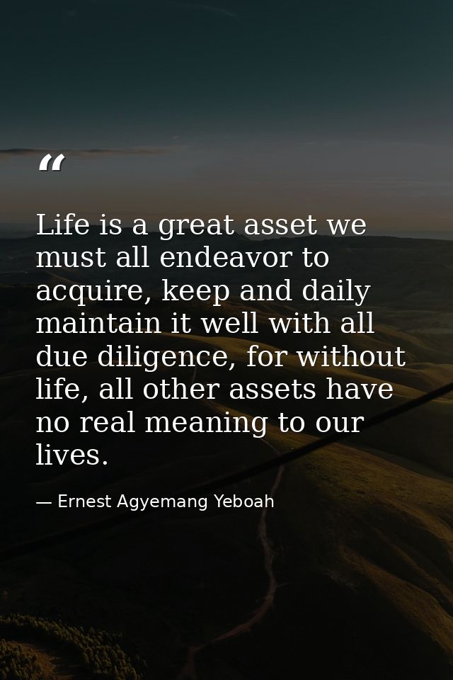 Life is a great asset we must all endeavor to acquire, keep and daily maintain it well with all due diligence, for witho — Ernest Agyemang Yeboah