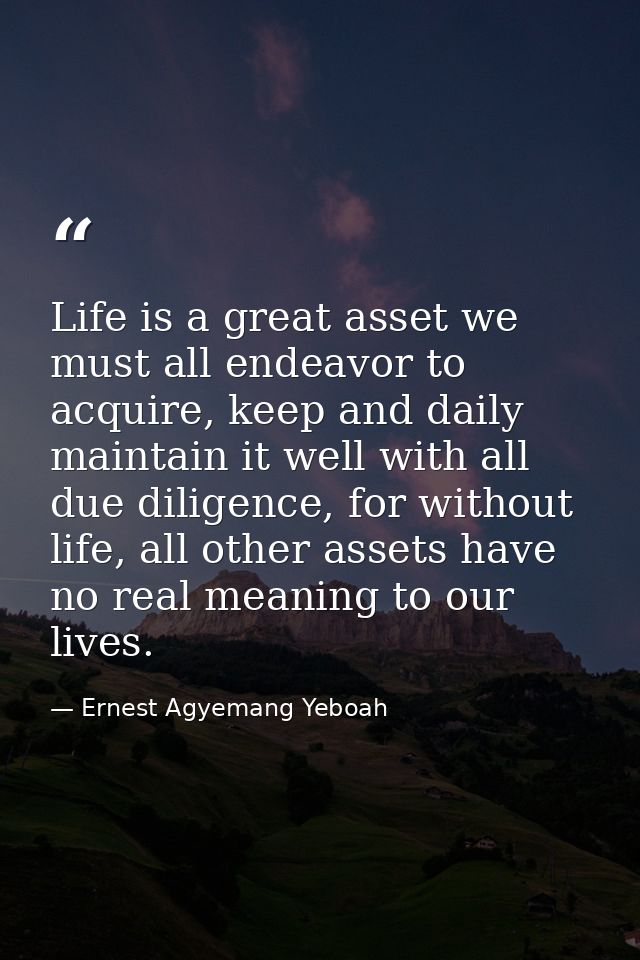 Life is a great asset we must all endeavor to acquire, keep and daily maintain it well with all due diligence, for witho — Ernest Agyemang Yeboah