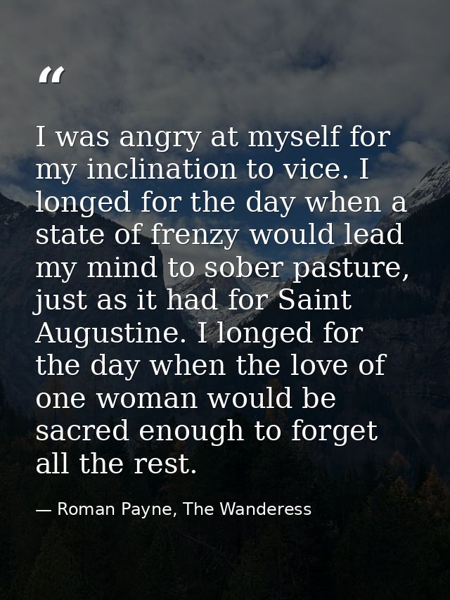 I was angry at myself for my inclination to vice. I longed for the day when a state of frenzy would lead my mind to sobe — Roman Payne, The Wanderess