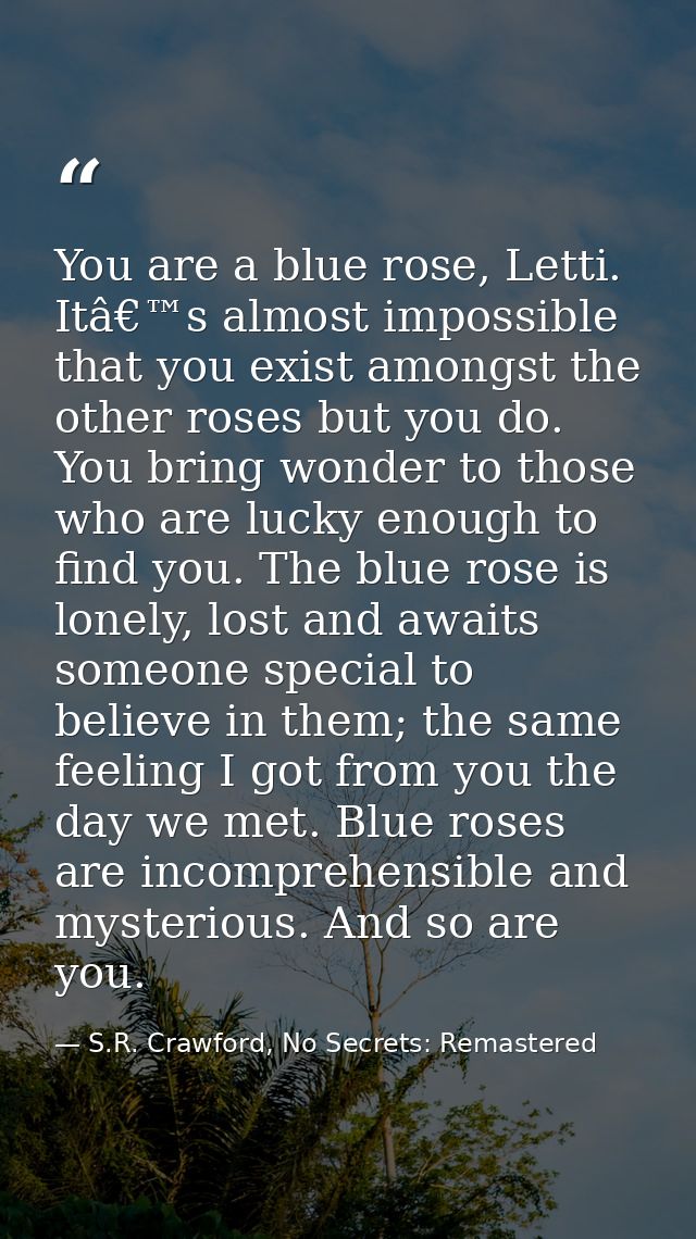 You are a blue rose, Letti. Itâ€™s almost impossible that you exist amongst the other roses but you do. You bring wonder — S.R. Crawford, No Secrets: Remastered