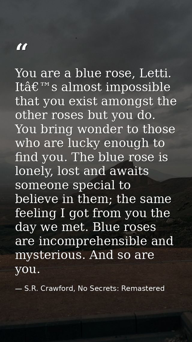You are a blue rose, Letti. Itâ€™s almost impossible that you exist amongst the other roses but you do. You bring wonder — S.R. Crawford, No Secrets: Remastered