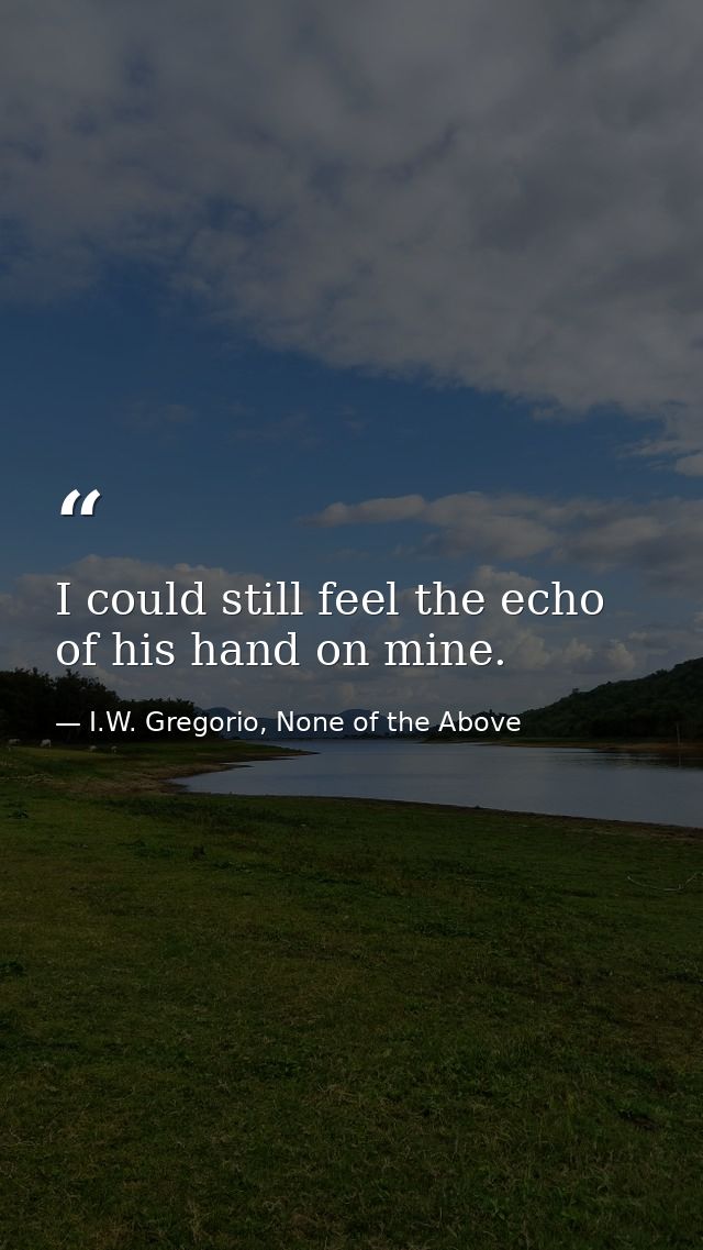 I could still feel the echo of his hand on mine. — I.W. Gregorio, None of the Above
