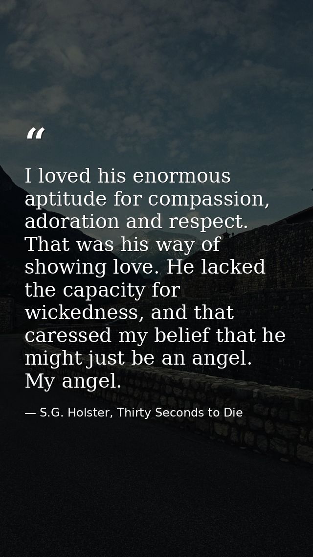 I loved his enormous aptitude for compassion, adoration and respect. That was his way of showing love. He lacked the cap — S.G. Holster, Thirty Seconds to Die