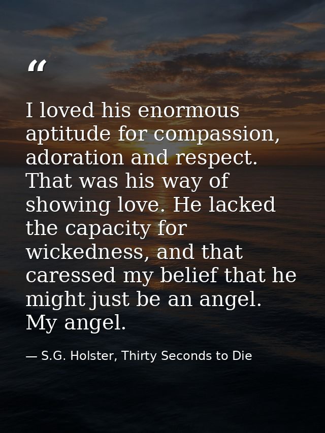I loved his enormous aptitude for compassion, adoration and respect. That was his way of showing love. He lacked the cap — S.G. Holster, Thirty Seconds to Die
