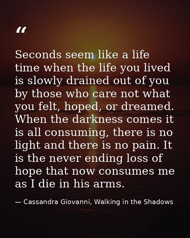 Seconds seem like a life time when the life you lived is slowly drained out of you by those who care not what you felt,  — Cassandra Giovanni, Walking in the Shadows