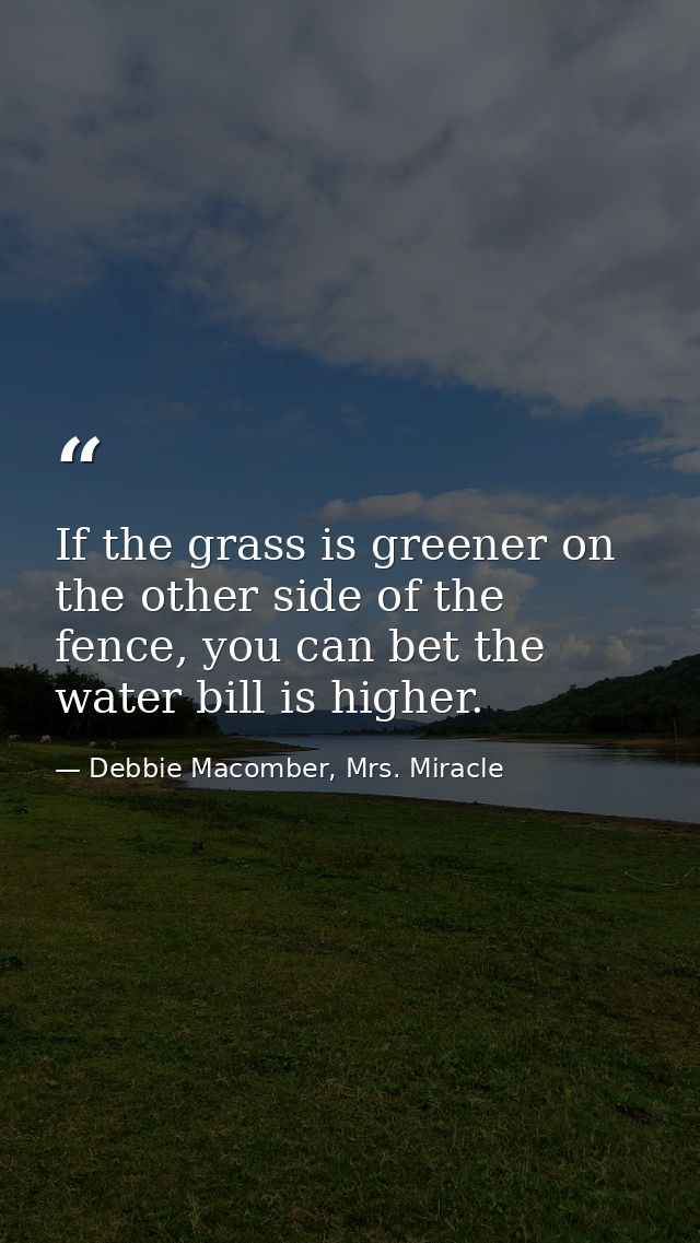 If the grass is greener on the other side of the fence, you can bet the water bill is higher. — Debbie Macomber, Mrs. Miracle