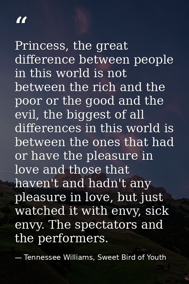 Princess, the great difference between people in this world is not between the rich and the poor or the good and the evi — Tennessee Williams, Sweet Bird of Youth