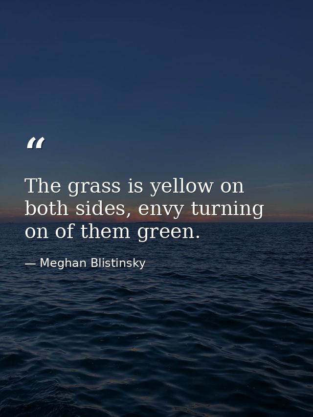 The grass is yellow on both sides, envy turning on of them green. — Meghan Blistinsky