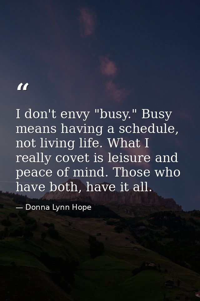 I don't envy "busy." Busy means having a schedule, not living life. What I really covet is leisure and peace of mind. Th — Donna Lynn Hope