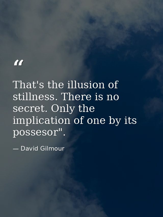 That's the illusion of stillness. There is no secret. Only the implication of one by its possesor". — David Gilmour