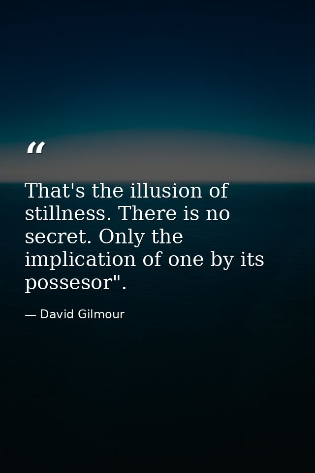 That's the illusion of stillness. There is no secret. Only the implication of one by its possesor". — David Gilmour