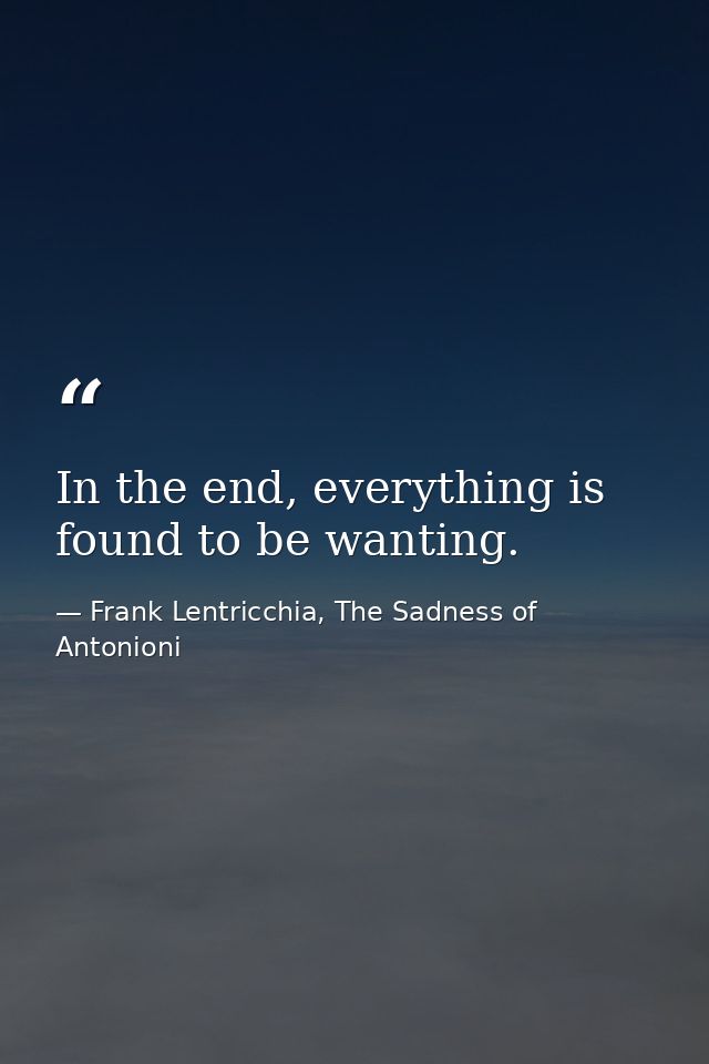 In the end, everything is found to be wanting. — Frank Lentricchia, The Sadness of Antonioni