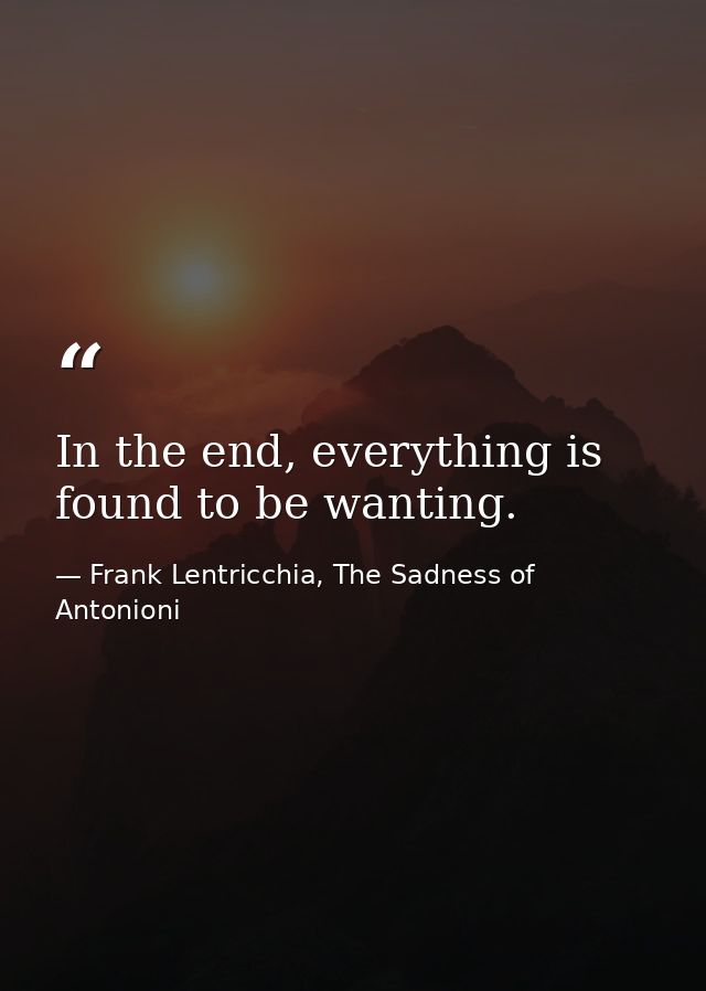 In the end, everything is found to be wanting. — Frank Lentricchia, The Sadness of Antonioni