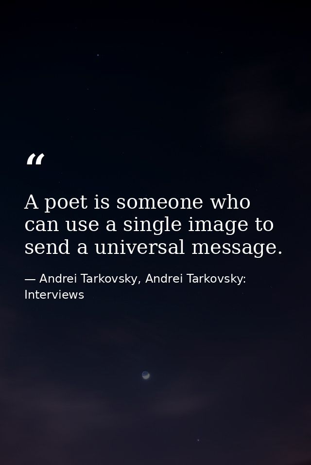 A poet is someone who can use a single image to send a universal message. — Andrei Tarkovsky, Andrei Tarkovsky: Interviews