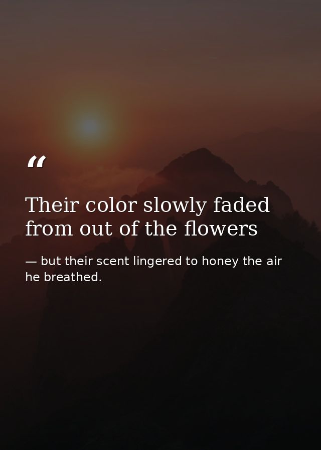 Their color slowly faded from out of the flowers — but their scent lingered to honey the air he breathed.