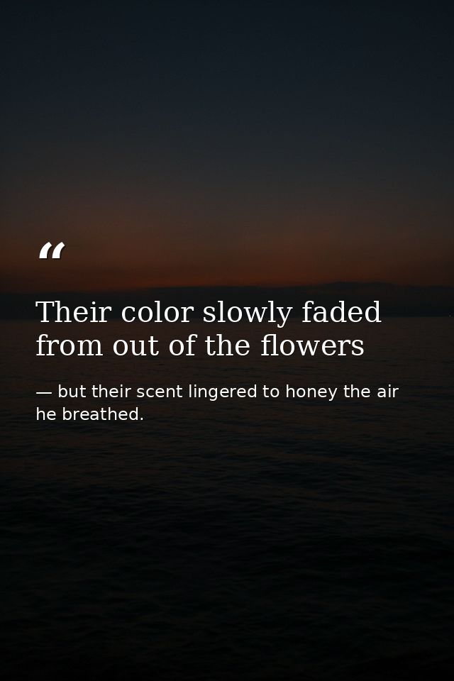 Their color slowly faded from out of the flowers — but their scent lingered to honey the air he breathed.