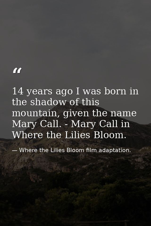 14 years ago I was born in the shadow of this mountain, given the name Mary Call. - Mary Call in Where the Lilies Bloom. — Where the Lilies Bloom film adaptation.
