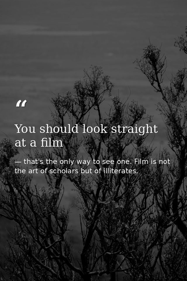 You should look straight at a film — that's the only way to see one. Film is not the art of scholars but of illiterates.