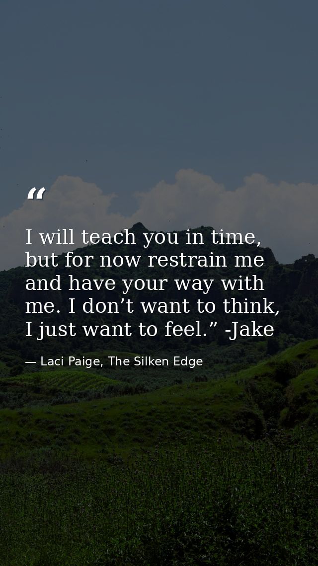 I will teach you in time, but for now restrain me and have your way with me. I don’t want to think, I just want to feel. — Laci Paige, The Silken Edge