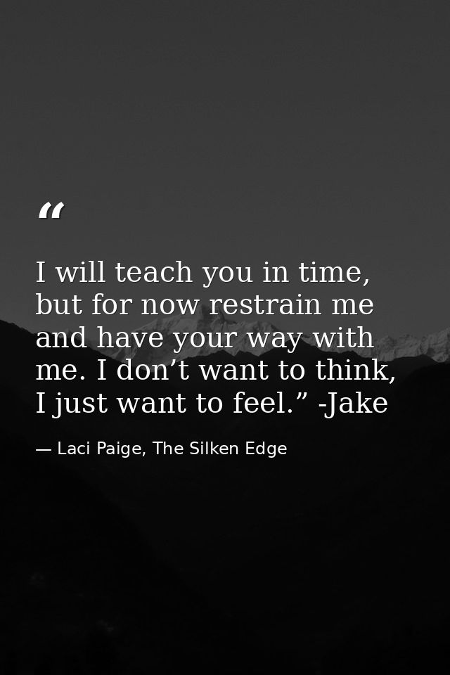 I will teach you in time, but for now restrain me and have your way with me. I don’t want to think, I just want to feel. — Laci Paige, The Silken Edge