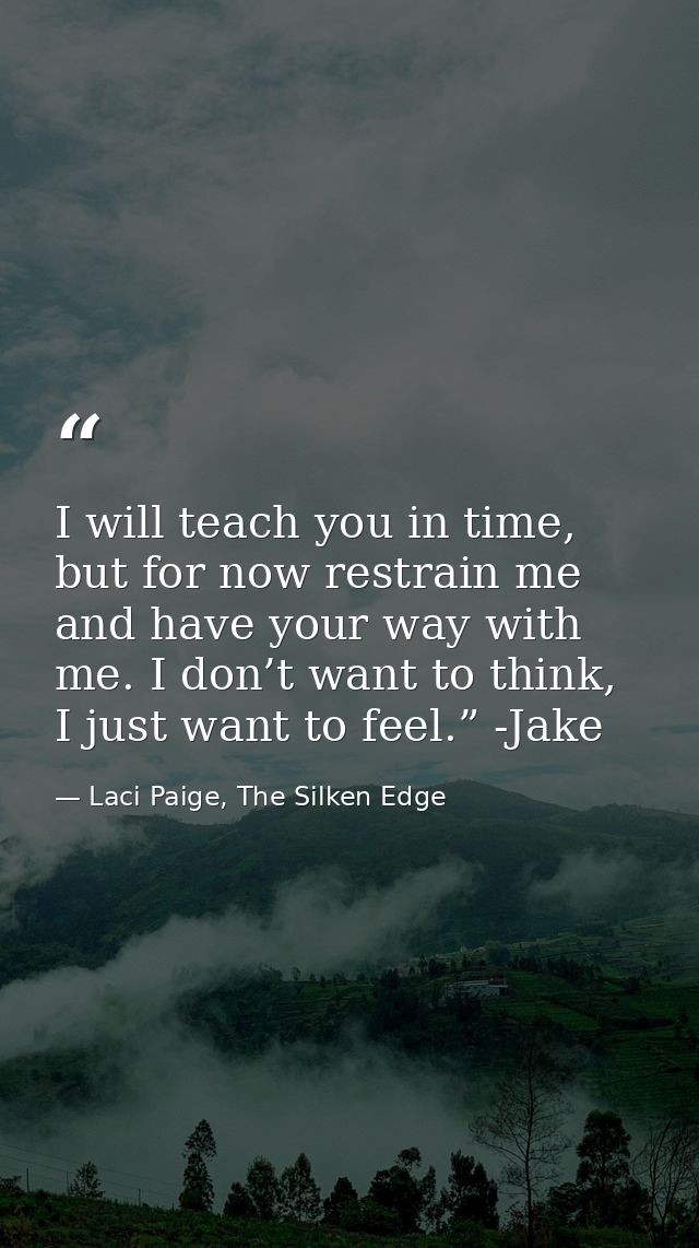 I will teach you in time, but for now restrain me and have your way with me. I don’t want to think, I just want to feel. — Laci Paige, The Silken Edge