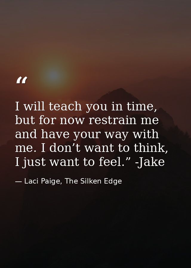 I will teach you in time, but for now restrain me and have your way with me. I don’t want to think, I just want to feel. — Laci Paige, The Silken Edge