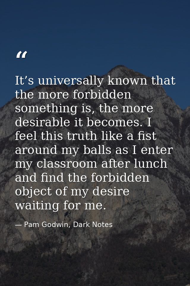 It’s universally known that the more forbidden something is, the more desirable it becomes. I feel this truth like a fis — Pam Godwin, Dark Notes