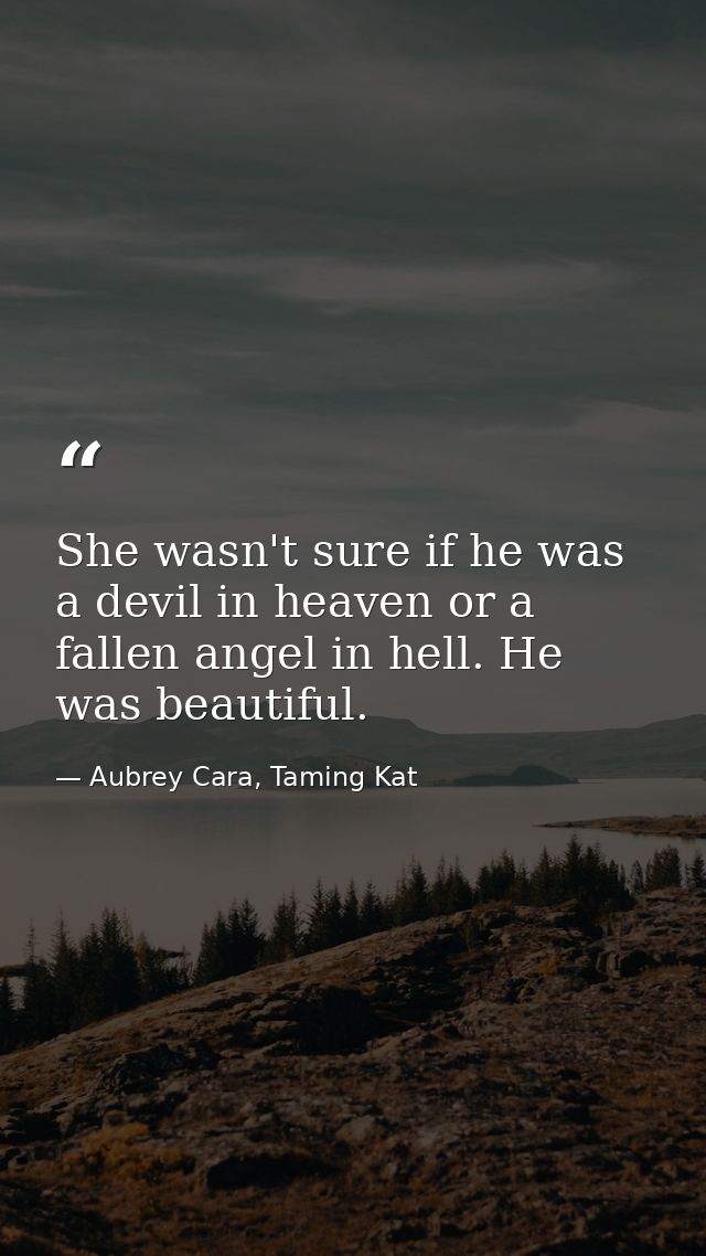 She wasn't sure if he was a devil in heaven or a fallen angel in hell. He was beautiful. — Aubrey Cara, Taming Kat