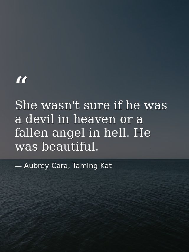 She wasn't sure if he was a devil in heaven or a fallen angel in hell. He was beautiful. — Aubrey Cara, Taming Kat