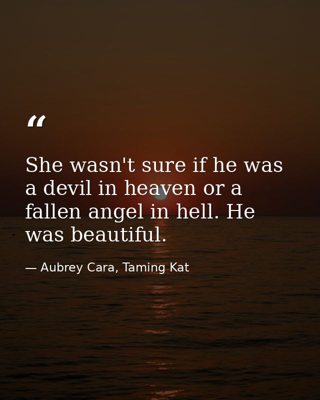 She wasn't sure if he was a devil in heaven or a fallen angel in hell. He was beautiful. — Aubrey Cara, Taming Kat