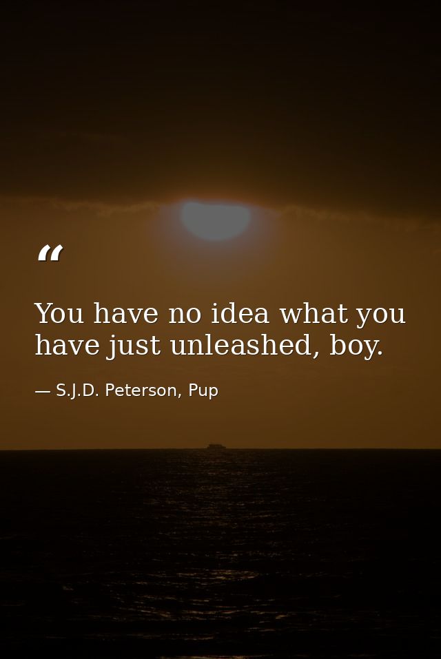 You have no idea what you have just unleashed, boy. — S.J.D. Peterson, Pup