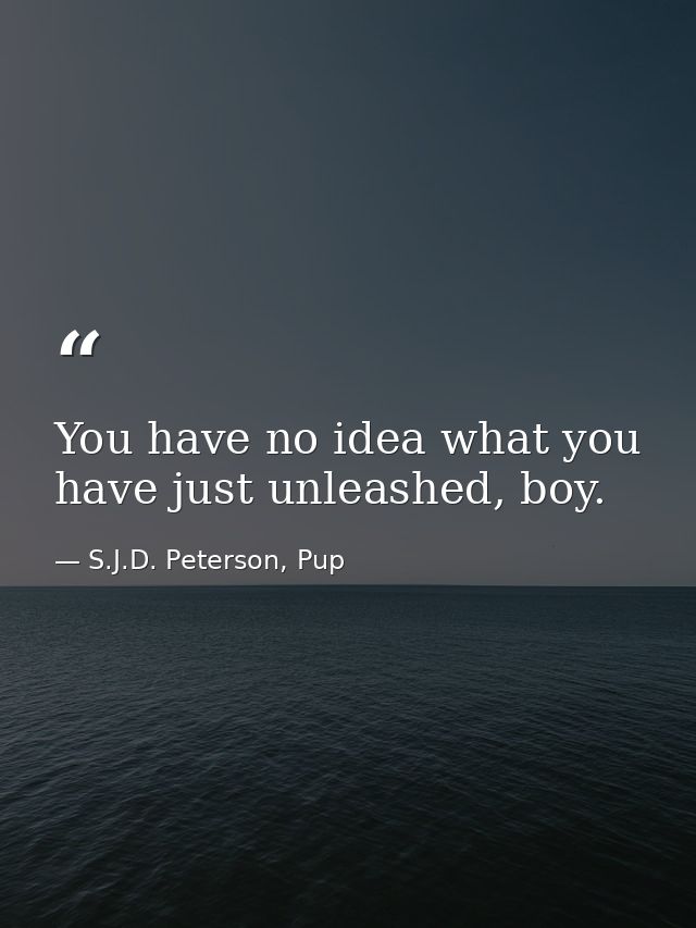 You have no idea what you have just unleashed, boy. — S.J.D. Peterson, Pup