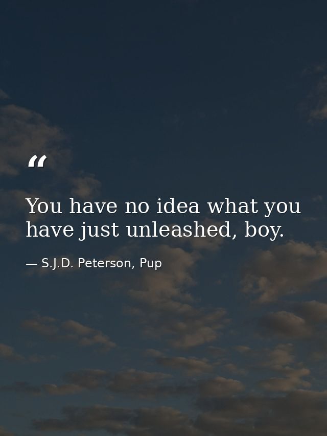 You have no idea what you have just unleashed, boy. — S.J.D. Peterson, Pup
