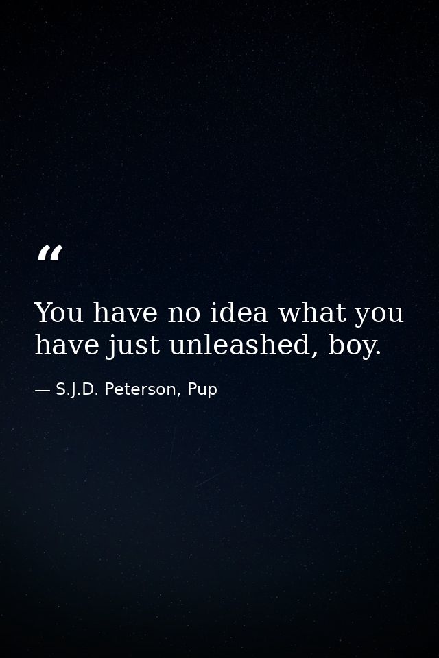 You have no idea what you have just unleashed, boy. — S.J.D. Peterson, Pup
