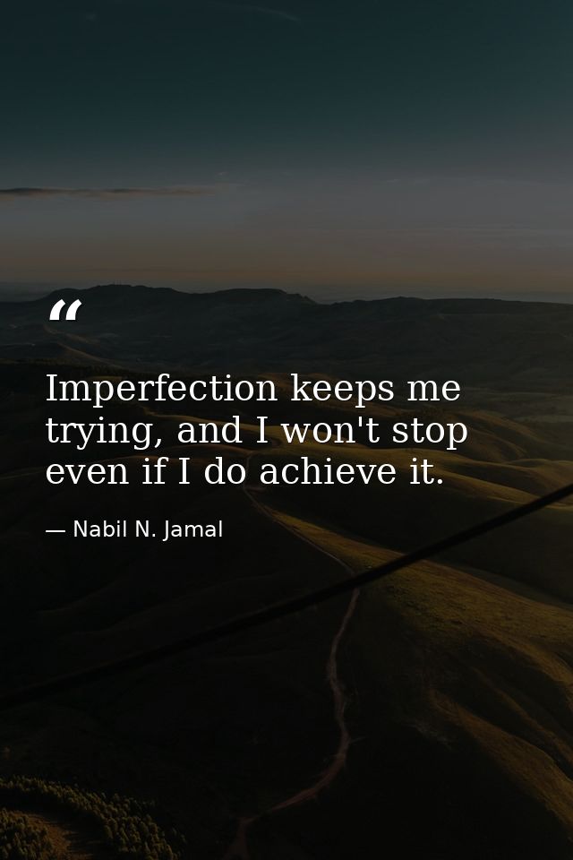 Imperfection keeps me trying, and I won't stop even if I do achieve it. — Nabil N. Jamal