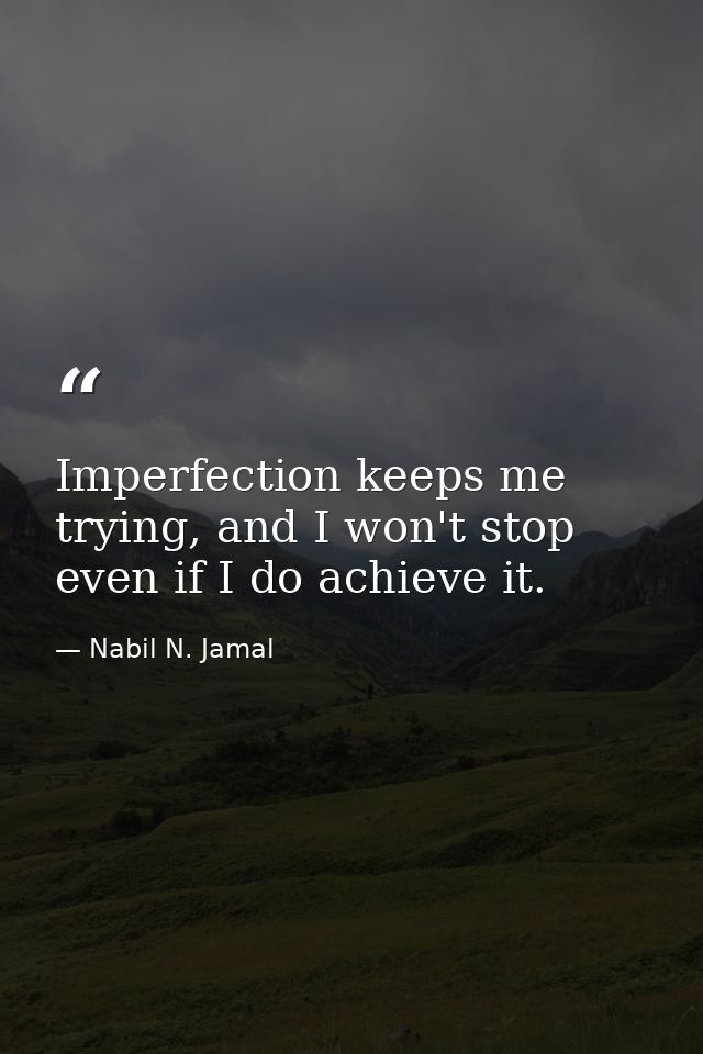 Imperfection keeps me trying, and I won't stop even if I do achieve it. — Nabil N. Jamal